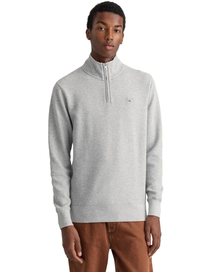 Gant Waffle Half Zip Sweat In Light Grey Melange 3 Gant Waffle Half Zip Sweat In Light Grey Melange