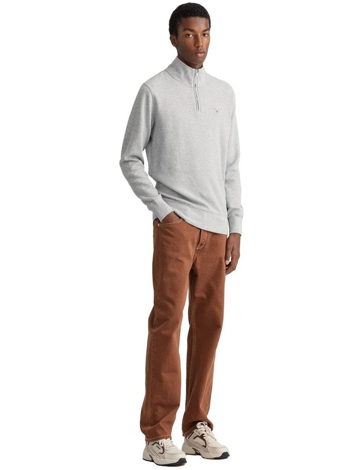 Gant Waffle Half Zip Sweat In Light Grey Melange 6 Gant Waffle Half Zip Sweat In Light Grey Melange - Image 4