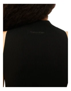 Calvin Klein Iconic Triacetate Rib Mock Neck Tank In Black -Myer Fashion Store 962278120 3 720x928