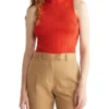 Calvin Klein Iconic Orange Rib Mock Neck Tank In Red