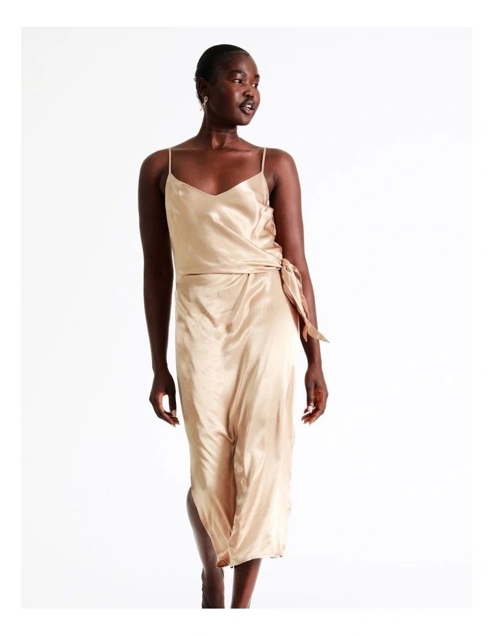 Midi Tie Front Satin Slip Dress In Champagne 7 Midi Tie Front Satin Slip Dress In Champagne - Image 5
