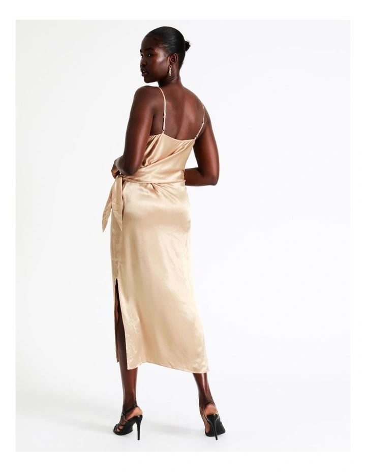 Midi Tie Front Satin Slip Dress In Champagne 8 Midi Tie Front Satin Slip Dress In Champagne - Image 6