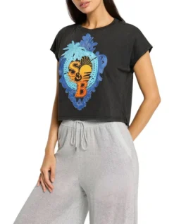 Mystic Sunset Cropped Tee In Washed Black -Myer Fashion Store 963217090 3 720x928