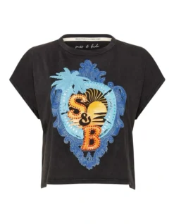 Mystic Sunset Cropped Tee In Washed Black -Myer Fashion Store 963217090 6 720x928