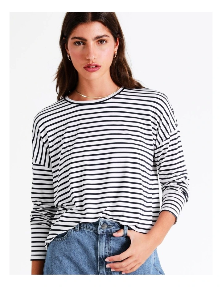 Long Sleeve Bamboo Tee In Navy Multi 3 Long Sleeve Bamboo Tee In Navy Multi