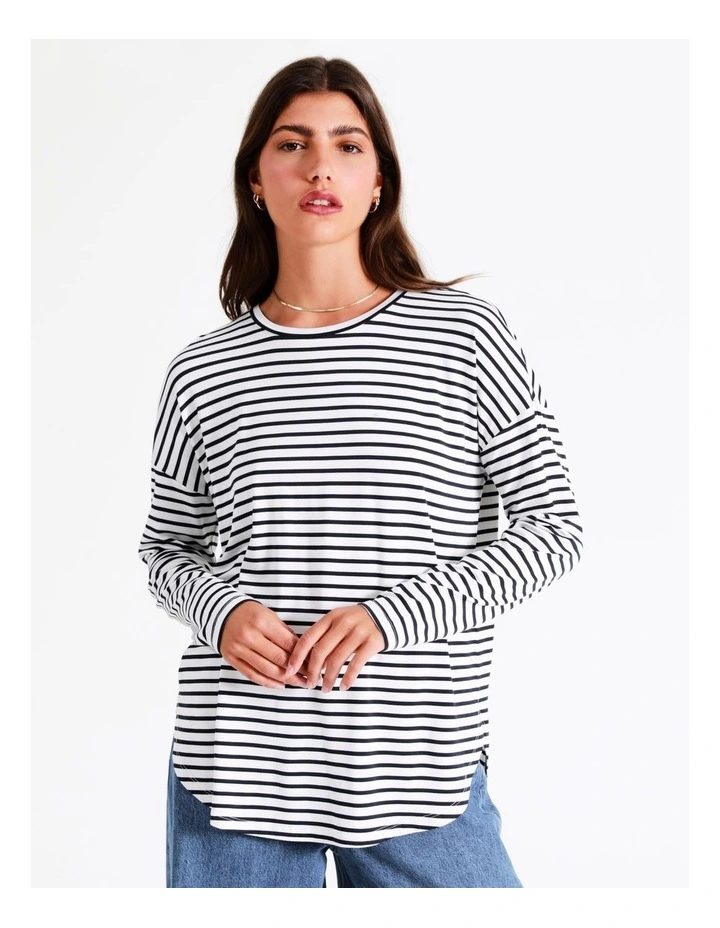 Long Sleeve Bamboo Tee In Navy Multi 5 Long Sleeve Bamboo Tee In Navy Multi - Image 3