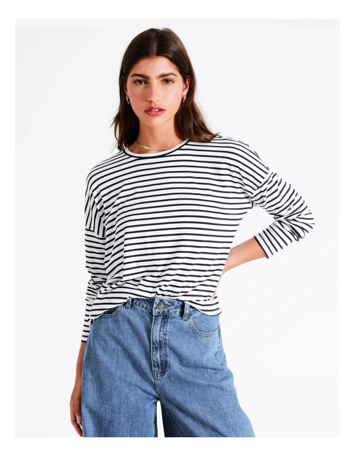 Long Sleeve Bamboo Tee In Navy Multi 6 Long Sleeve Bamboo Tee In Navy Multi - Image 4