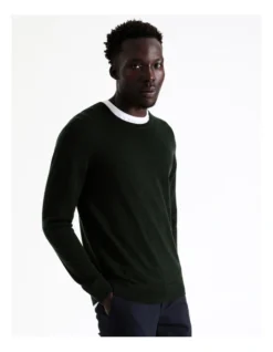 Australian Merino Crew Neck Knit In Green