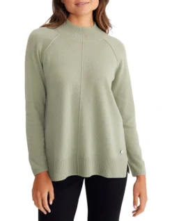 Rib Trim Knit Jumper In Green