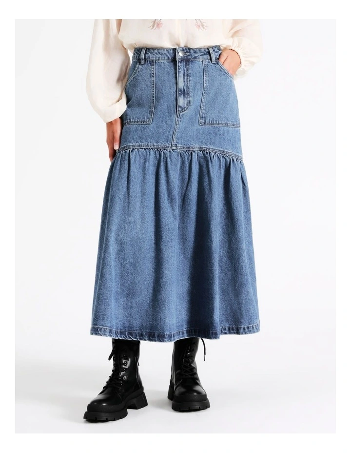 Denim Gathered Midi Skirt In Denim 4 Denim Gathered Midi Skirt In Denim - Image 2