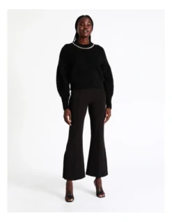 Eyelash Knit Dolman Sleeve Chain Trim Knit In Black