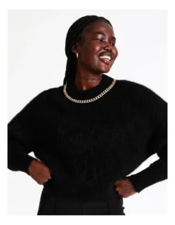 Eyelash Knit Dolman Sleeve Chain Trim Knit In Black 10 Eyelash Knit Dolman Sleeve Chain Trim Knit In Black -Myer Fashion Store 965286280 4 720x928