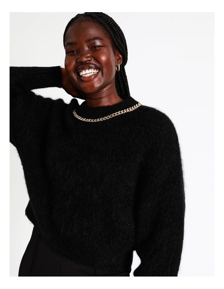 Eyelash Knit Dolman Sleeve Chain Trim Knit In Black 6 Eyelash Knit Dolman Sleeve Chain Trim Knit In Black - Image 4