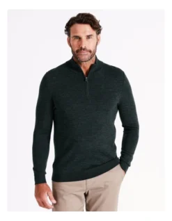 Australian Merino Quarter Zip Knit In Green