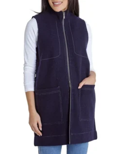 Boiled Wool Vest In Navy