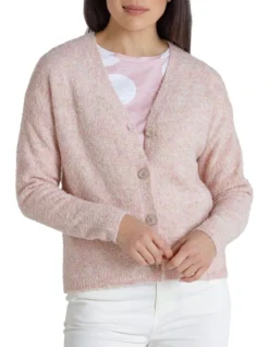Long Sleeve Mixed Cardigan In Blush