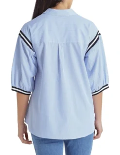 Elbow Stripe Trim Top In Blue Multi -Myer Fashion Store 965429560 2 720x928