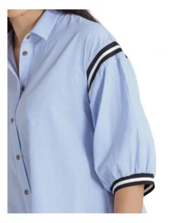 Elbow Stripe Trim Top In Blue Multi -Myer Fashion Store 965429560 4 720x928