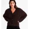 Cropped Mix Knit Cardigan In Ruby