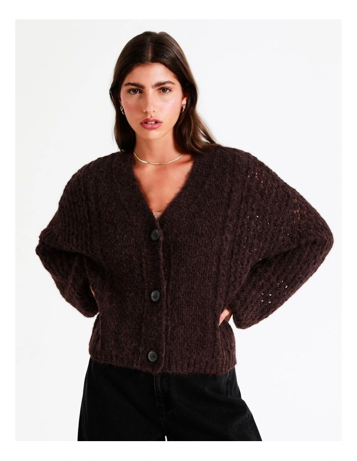 Cropped Mix Knit Cardigan In Ruby 3 Cropped Mix Knit Cardigan In Ruby