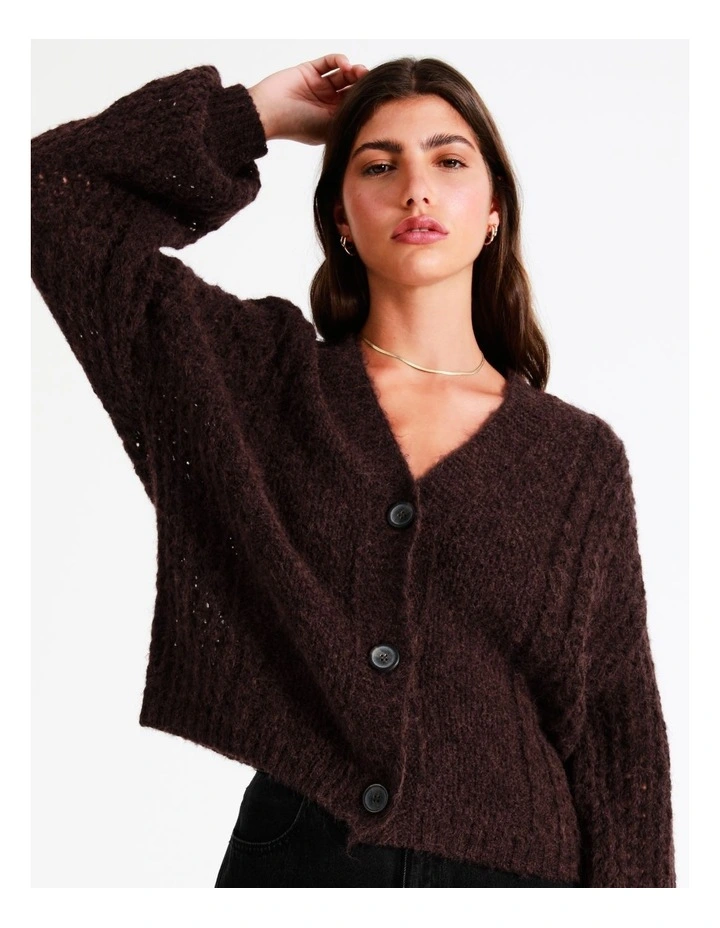 Cropped Mix Knit Cardigan In Ruby 4 Cropped Mix Knit Cardigan In Ruby - Image 2