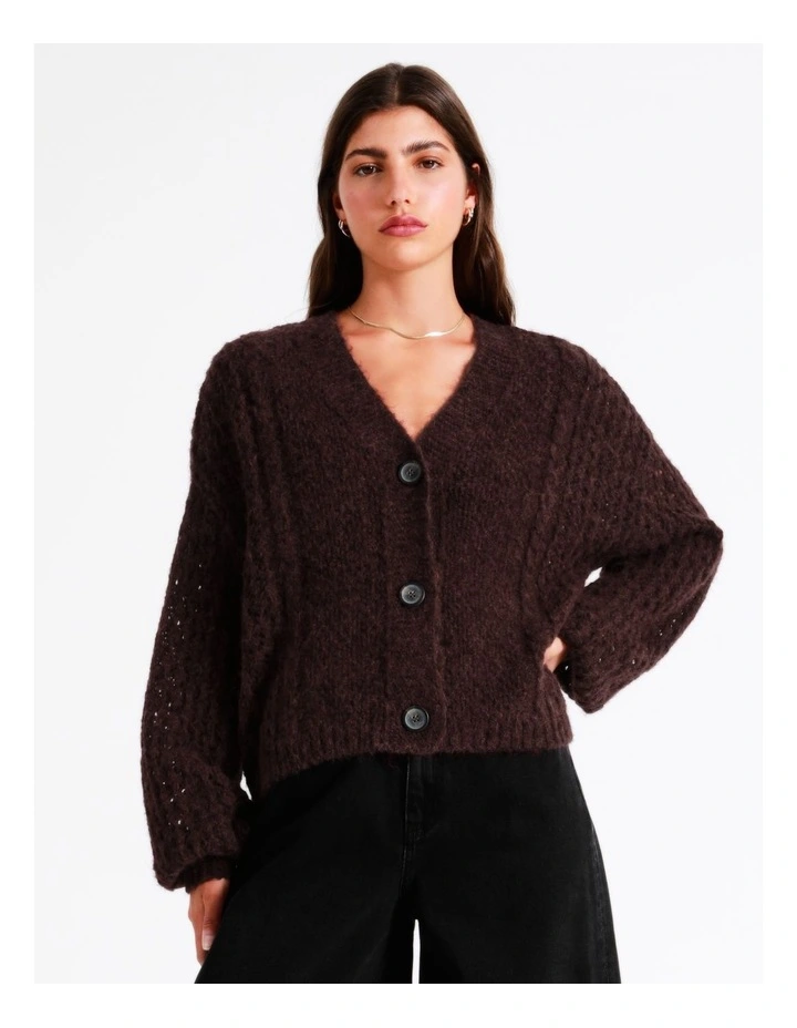 Cropped Mix Knit Cardigan In Ruby 5 Cropped Mix Knit Cardigan In Ruby - Image 3