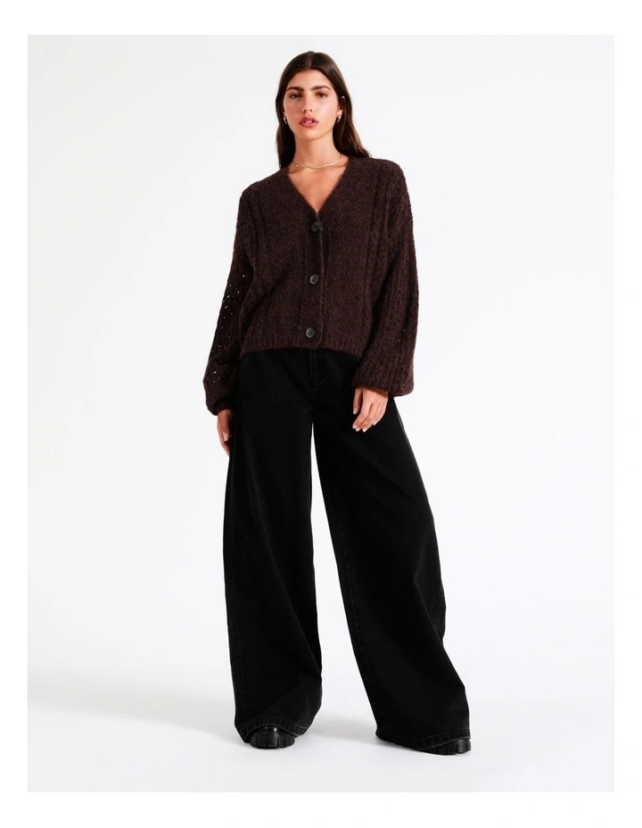 Cropped Mix Knit Cardigan In Ruby 6 Cropped Mix Knit Cardigan In Ruby - Image 4