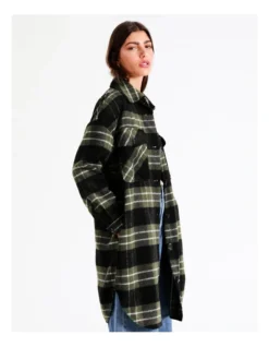 Longline Check Shacket In Khaki Multi -Myer Fashion Store 966478240 3 720x928
