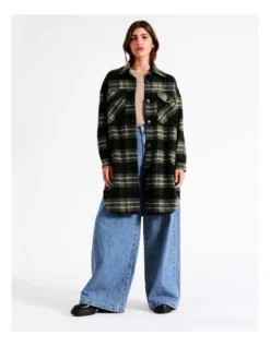 Longline Check Shacket In Khaki Multi -Myer Fashion Store 966478240 5 720x928