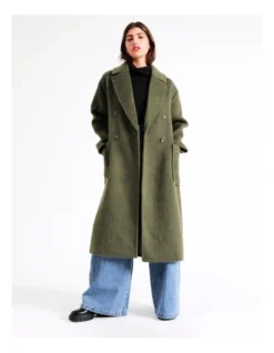 Oversized Double Breasted Coat In Khaki