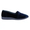Marcy Navy Quilted Velour Slip-on Slipper
