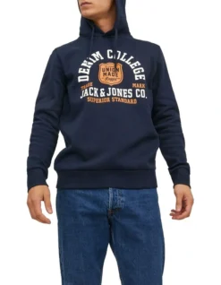 Jack & Jones Logo Sweat Hoodie In Sky Captain