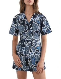 French Connection Button Through Belted Playsuit In Multi