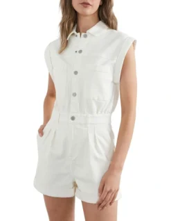 French Connection Denim Utility Playsuit In Cream