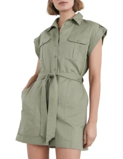 French Connection Utility Playsuit In Sage