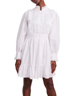 Y.A.S Siv Long Sleeve Cotton Dress In Bright White