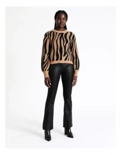 Animal Jacquard Knit W/ Metallic Rib Neck In Assorted -Myer Fashion Store 967028860 3 720x928