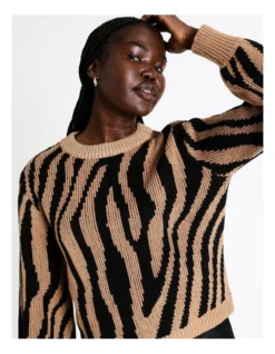 Animal Jacquard Knit W/ Metallic Rib Neck In Assorted -Myer Fashion Store 967028860 4 720x928