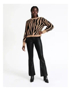 Animal Jacquard Knit W/ Metallic Rib Neck In Assorted -Myer Fashion Store 967028860 5 720x928