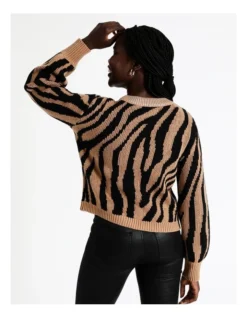 Animal Jacquard Knit W/ Metallic Rib Neck In Assorted -Myer Fashion Store 967028860 6 720x928