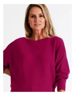 Regatta Sustainable Viscose Blend Horizontal Rib Boat Neck Jumper With 3/4 Sleeve In Hot Pink -Myer Fashion Store 967118950 4 720x928