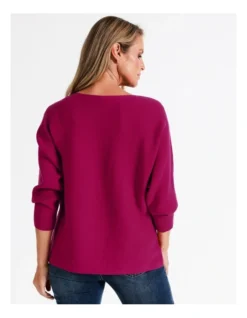 Regatta Sustainable Viscose Blend Horizontal Rib Boat Neck Jumper With 3/4 Sleeve In Hot Pink -Myer Fashion Store 967118950 6 720x928
