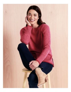 Regatta Organic Cotton Blend Boat Neck Twist Jumper With Side Splits And Solid Trim In Raspberry Twist -Myer Fashion Store 967142620 5 720x928