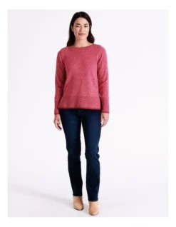 Regatta Organic Cotton Blend Boat Neck Twist Jumper With Side Splits And Solid Trim In Raspberry Twist -Myer Fashion Store 967142620 7 720x928