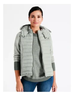 Regatta Recycled Polyester Straight Quilted Vest With Removable Hood In Sage -Myer Fashion Store 967159540 3 720x928