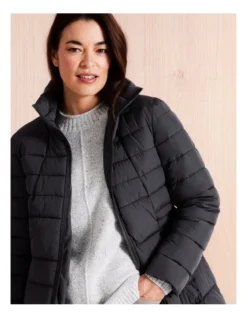 Regatta Recycled Polyester Long Line Straight Quilted Jacket With Fold Away Hood In Charcoal -Myer Fashion Store 967338010 4 720x928