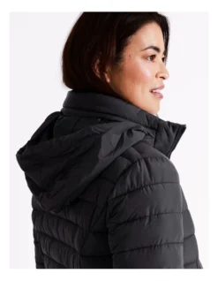 Regatta Recycled Polyester Long Line Straight Quilted Jacket With Fold Away Hood In Charcoal -Myer Fashion Store 967338010 6 720x928