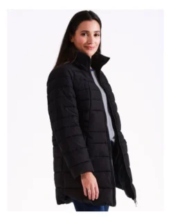 Regatta Recycled Polyester Long Line Straight Quilted Jacket With Fold Away Hood In Black -Myer Fashion Store 967338100 5 720x928