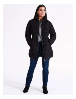 Regatta Recycled Polyester Long Line Straight Quilted Jacket With Fold Away Hood In Black -Myer Fashion Store 967338100 7 720x928