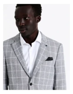Slim Windowpane Linen Blend Blazer In Grey -Myer Fashion Store 967570300 4 720x928